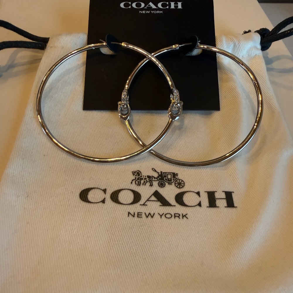 Coach Silver-Tone Large Hoop Earrings